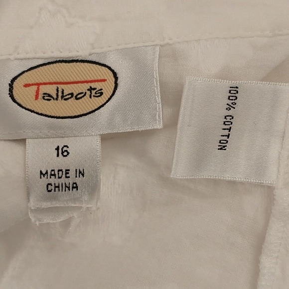 White Cotton Cap Sleeve Summer Blouse Talbot's 16 - Picture 6 of 8